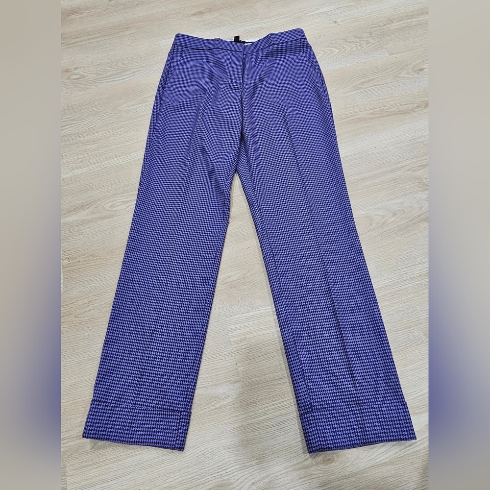 Ann Taylor- Eva Purple Houndstooth Straight Leg Dress Pants, Classy, Size 6 Tall